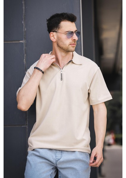 Lond Polo Yaka Jakar Kumaş Yarım Fermuarlı Erkek Tshirt fiyatları
