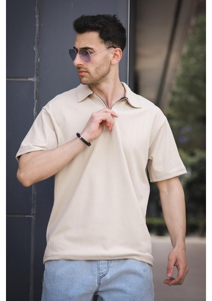 Lond Polo Yaka Jakar Kumaş Yarım Fermuarlı Erkek Tshirt modelleri
