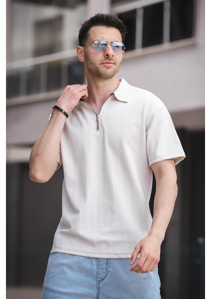 Lond Polo Yaka Jakar Kumaş Yarım Fermuarlı Erkek Tshirt modelleri