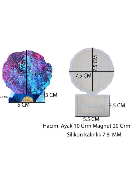 Epoksi Silikon Kalıp Tırtıklı Kenar Ayaklı Magnet Kalıbı 7 cm