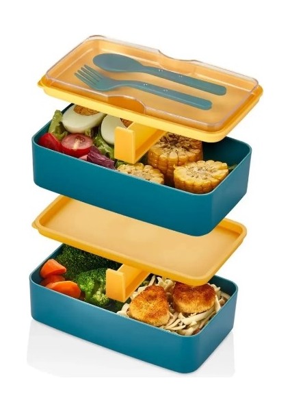 Iki Katlı Pinterest Lunch Bux Organizer Saklama Kabı & Erzak Kabı & Beslenme Kabı - Dikdörtgen Sarı&yeşil modelleri