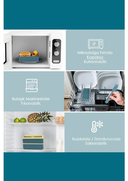 Iki Katlı Pinterest Lunch Bux Organizer Saklama Kabı & Erzak Kabı & Beslenme Kabı - Dikdörtgen Sarı&yeşil fırsatları