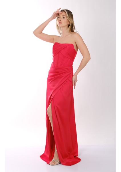 Straplez Önden Yırtmaçlı Balık Kesim Korsajlı Abiye Elbise Dori 00KB7073 modelleri