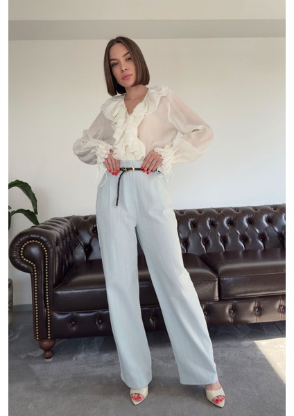 Örgü Kemerli Keten Premium Pantolon- Bebe Mavisi fiyatları