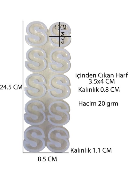 Epoksi Çoklu Silikon Kalıp S Harfi ( Düz) Anahtarlık Reçine Seri Döküm Kalıbı 4 cm 10 Lu fiyatları