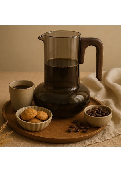 Borosilikat Cam Akasya Saplı Luna Smoke Sürahi 1200 ml