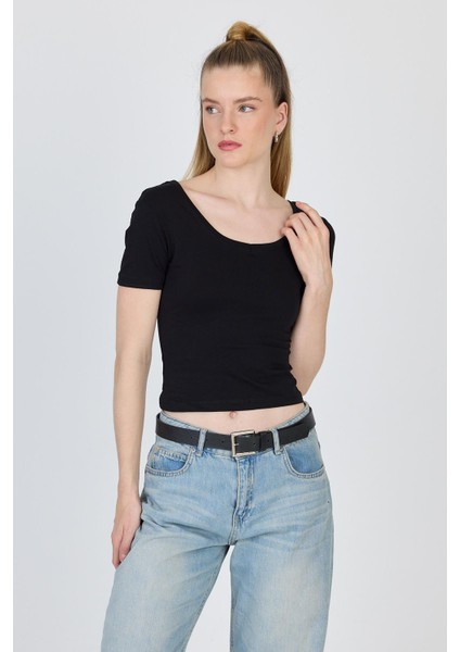 Siyah U Yaka Pamuklu Slim Fit Tişört 9186M modelleri