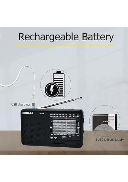 D-328 Taşınabilir Radyo 12 Bant Cep Radyosu, Dsp/mp3 Müzik Çalar ve Tf Kart Yuvası USB