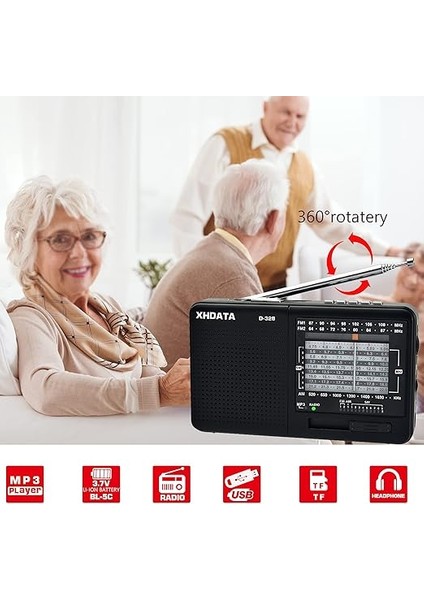 D-328 Taşınabilir Radyo 12 Bant Cep Radyosu, Dsp/mp3 Müzik Çalar ve Tf Kart Yuvası USB