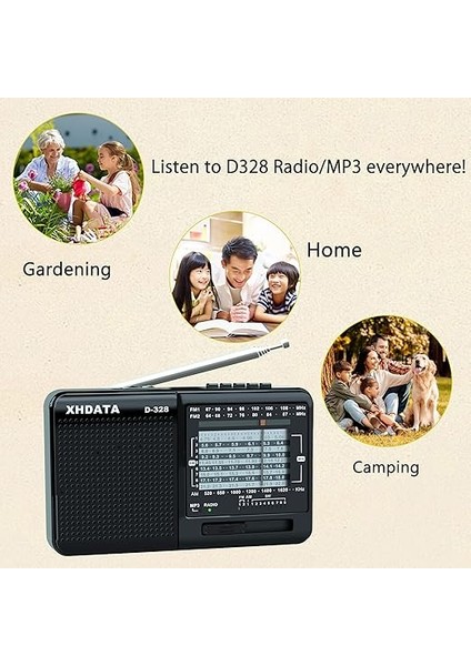 D-328 Taşınabilir Radyo 12 Bant Cep Radyosu, Dsp/mp3 Müzik Çalar ve Tf Kart Yuvası USB