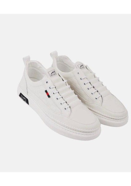 Erkek Rahat Taban Lastik Bağcıklı Sneaker Gerçek Deri Mc 19039 Beyaz