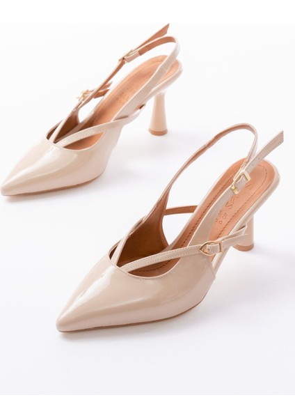 4962 Bej Sivri Burun Tokalı Yuvarlak Topuk Kadın Sandalet modelleri