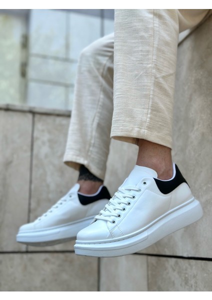 BA0547 Boa Kalın Yüksek Taban Beyaz Siyah Bağcıklı Spor Erkek Ayakkabı modelleri