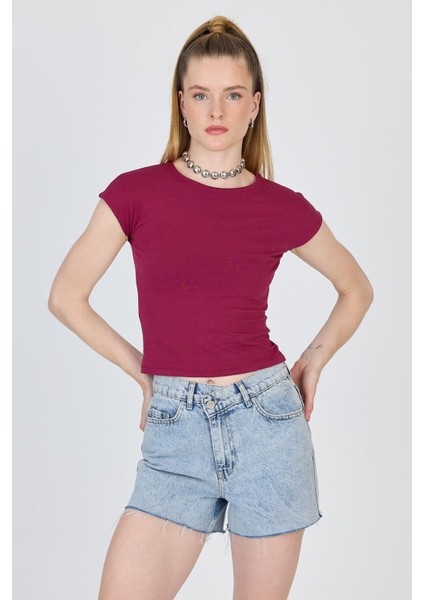 Bordo Bisiklet Yaka Pamuklu Slim Fit Tişört 9190
