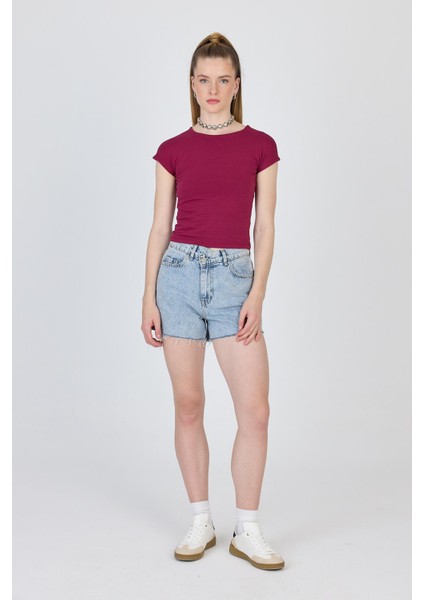 Bordo Bisiklet Yaka Pamuklu Slim Fit Tişört 9190 fiyatları
