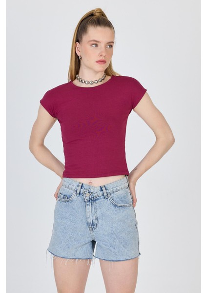 Bordo Bisiklet Yaka Pamuklu Slim Fit Tişört 9190 modelleri