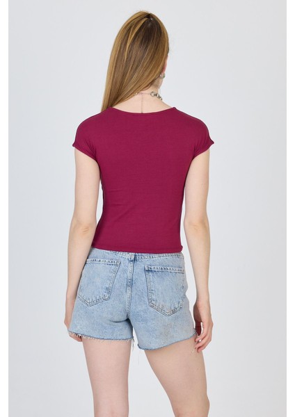 Bordo Bisiklet Yaka Pamuklu Slim Fit Tişört 9190 indirimleri