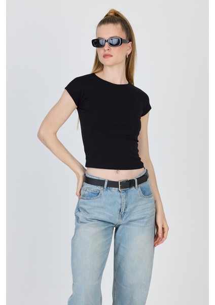 Siyah Bisiklet Yaka Pamuklu Slim Fit Tişört 9190