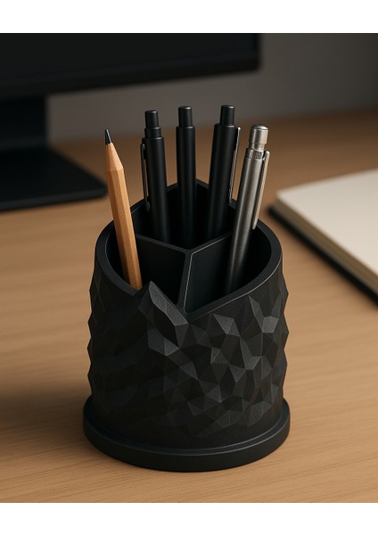 Spiral Dağ Temalı 3 Bölmeli Kalemlik | 3D Baskı Tasarım | Dayanıklı Pla Hammadde | Çap: 11 cm Yükseklik: 13 cm | Kalem Kutusu