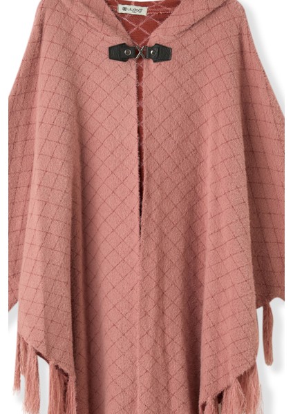 Kadın Pudra Kapüşonlu Dokulu Panço fiyatları