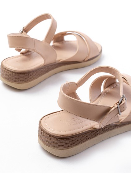692-564 Bej Ortopedik Taban Çapraz Tokalı Kadın Sandalet modelleri