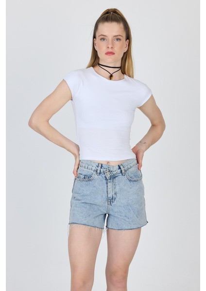 Beyaz Bisiklet Yaka Pamuklu Slim Fit Tişört 9190 modelleri