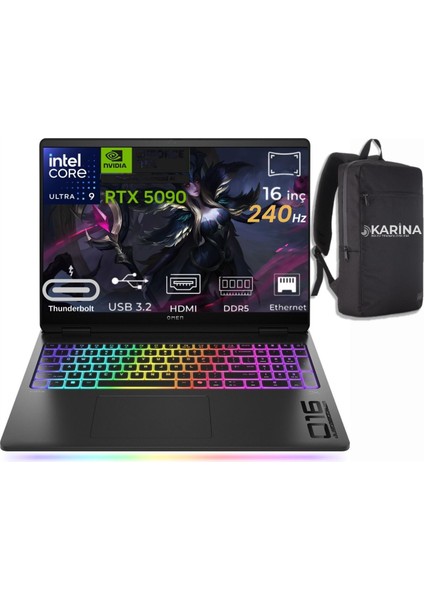Omen Max 16-AH0004NT Ultra 9 275HX B92QMEA-07 64GB 4tb RTX5090 24GB Freedos 16" Wqxga Taşınabilir Bilgisayar