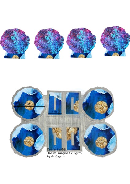 Epoksi Silikon Kalıp Tırtıklı Kenar Ayaklı Magnet Kalıbı 7 cm 4 Lü