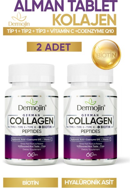 2 Kutu - Biotin, Coenzyme Q10, Hyaluronic Acid, C Vitaminiçeren %100 Saf Tablet Alman Kolajeni