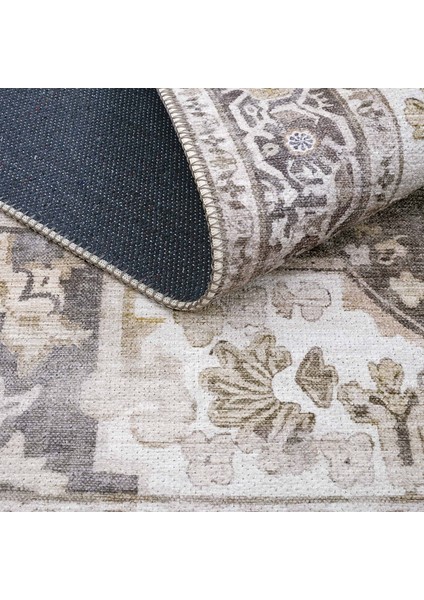Beylerbeyi By 803 Krem Etnik Vintage Halı Oda Salon Halısı Yıkanabilir Eskitme Dokuma Şönil Halı