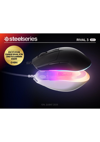 Rival 3 Gen 2 Rgb Kablolu Gaming Mouse Siyah