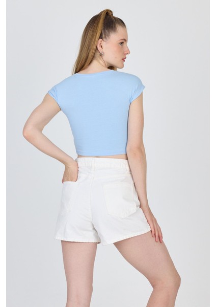Mavi Bisiklet Yaka Pamuklu Slim Fit Crop Tişört 9199M indirimleri