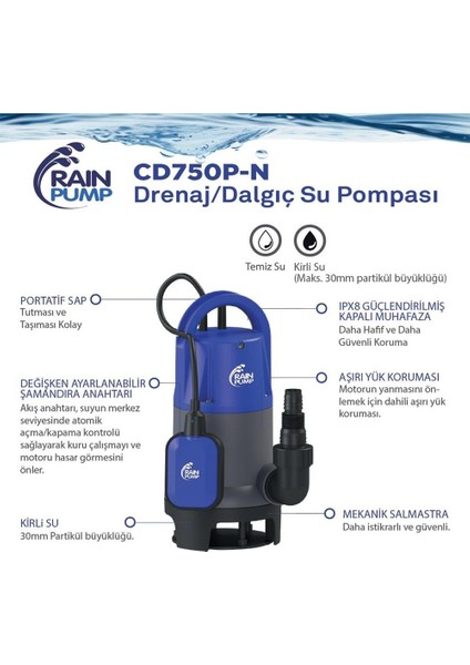 Raınpump CD750-N Drenaj/dalgıç Pompa