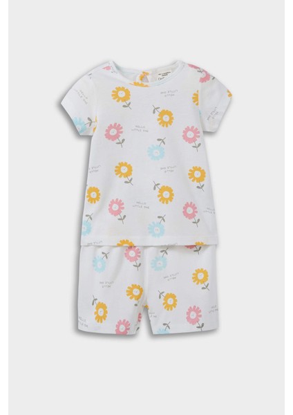 Kız Bebek Pijama Takımı Çiçek Desenli Kısa Kollu Penye Üst Beli Lastikli Şort E9694A525SM