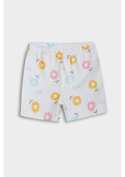 Kız Bebek Pijama Takımı Çiçek Desenli Kısa Kollu Penye Üst Beli Lastikli Şort E9694A525SM