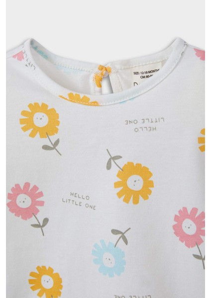 Kız Bebek Pijama Takımı Çiçek Desenli Kısa Kollu Penye Üst Beli Lastikli Şort E9694A525SM