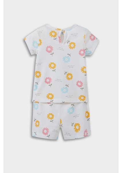 Kız Bebek Pijama Takımı Çiçek Desenli Kısa Kollu Penye Üst Beli Lastikli Şort E9694A525SM