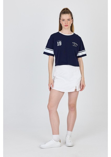Lacivert Yazı Baskılı Crop Tişört 6584 fiyatları