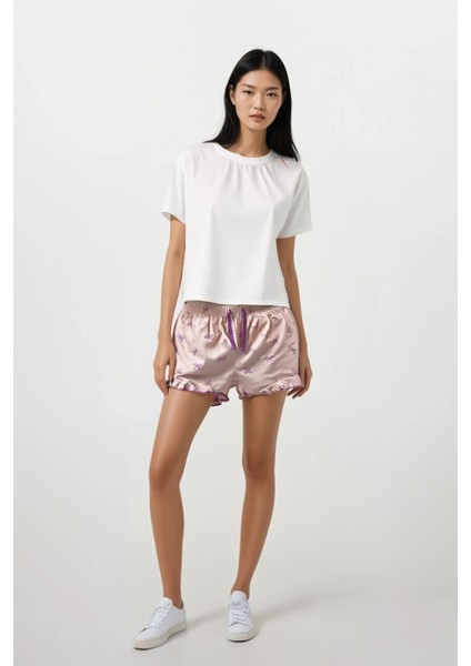 Kadın Lila Fiyonk Desenli Fırfırlı Pijama Şort
