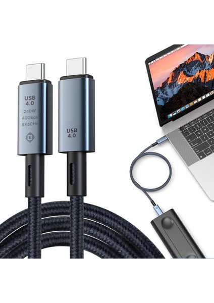 ZR851 240W USB 4.0 40GBPS 8k Thunderbolt Görüntü Aktarım ve Hızlı Şarj Kablosu 1,5 Metre