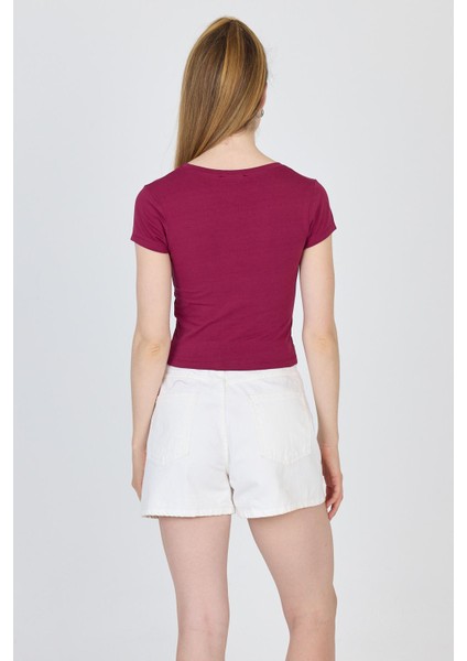 Bordo Bisiklet Yaka Basic Crop Tişört 9200M indirimleri