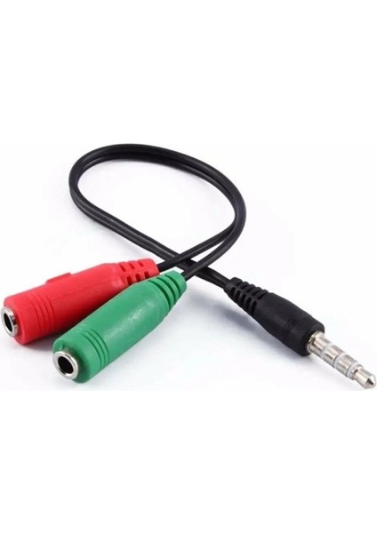 3.5 mm Stereo Erkek Kulaklık 3 Çizgili + 2 x Stereo Dişi Mikrofon Hoparlör Çoklayıcı Kablo