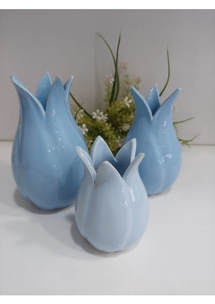 2'li Lale Vazo Seramik (14X8CM + 12X7CM) Mavi fiyatları