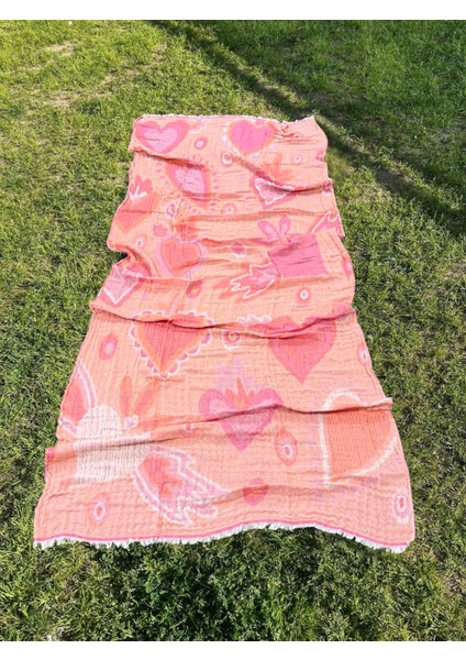 , %100 Pamuk, Kalp, Desenli, Müslin, Pareo (105X255 Cm) -Pembe fiyatları