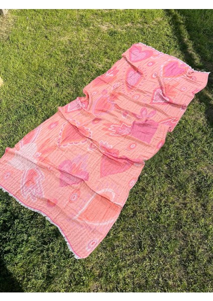 , %100 Pamuk, Kalp, Desenli, Müslin, Pareo (105X255 Cm) -Pembe modelleri
