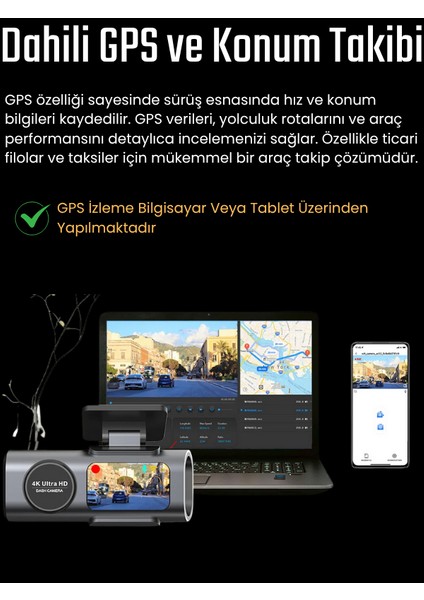 L308 4K UHD Araç Içi Kamera 128GB – Wifi, Ir Gece Görüşü, Çift Lens Ön-Arka-Iç Kayıt, App Kontrol Dashcam
