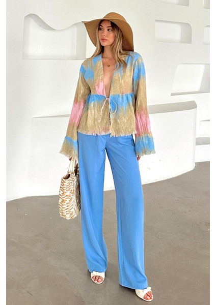 Batik Desen Püskül Detaylı Bağcık Kapamalı Gömlek Pembe 9358 fiyatları