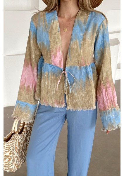 Batik Desen Püskül Detaylı Bağcık Kapamalı Gömlek Pembe 9358 indirimleri