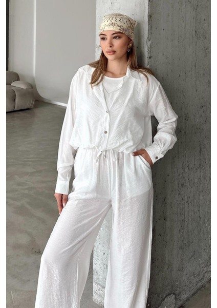 Atlet ve Kolye Aksesuarlı Chrush Kısa Gömlek Beyaz 9353