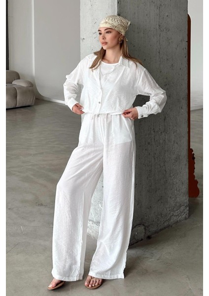 Atlet ve Kolye Aksesuarlı Chrush Kısa Gömlek Beyaz 9353 fırsatları